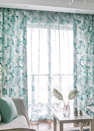 Rideau Leger Blanc Motifs Bleu Vert