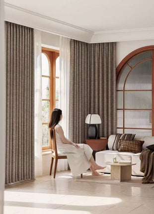Rideau épais chenille beige motif marron
