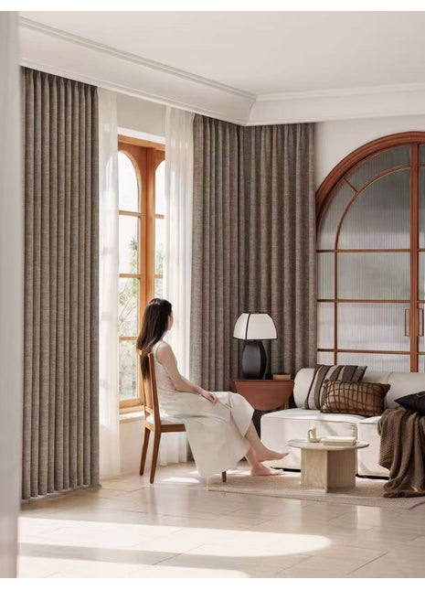 Rideau épais chenille beige motif marron