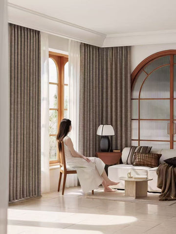 Rideau épais chenille beige motif marron