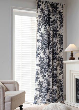 Voilage imprimé style toile de Jouy noir et blanc