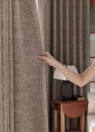 Rideau épais chenille beige motif marron