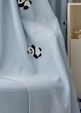 Rideau enfant panda brodé gris motif échiquier
