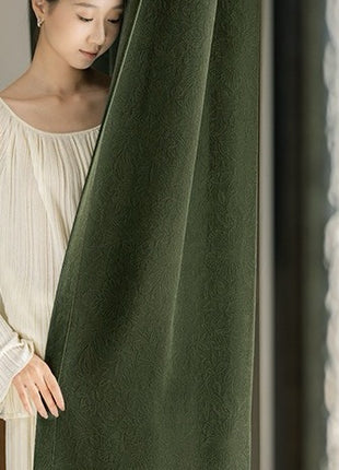 Rideau isolant jacquard chenille salon vert