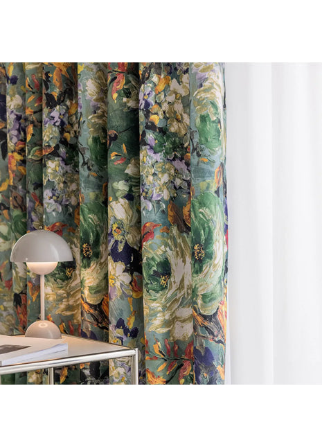 Rideau floral vintage avec volants en coton mélangé