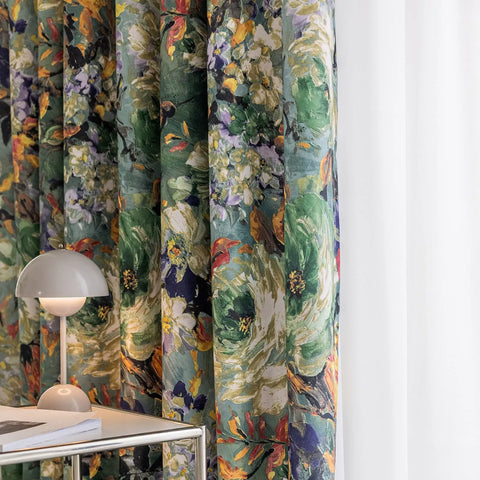 Rideau floral vintage avec volants en coton mélangé
