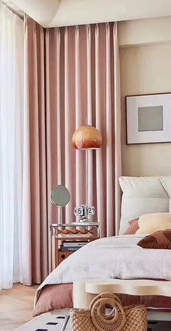 Rideau jacquard chenille rose salon