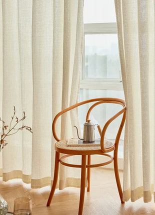 Rideau isolant laine beige motif géométrique
