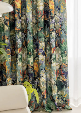 Rideau floral vintage avec volants en coton mélangé