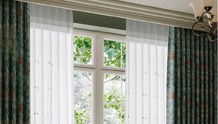Rideau jacquard fleurs bleues et oiseaux style classique