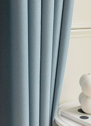 Rideau bleu motif chevron épais