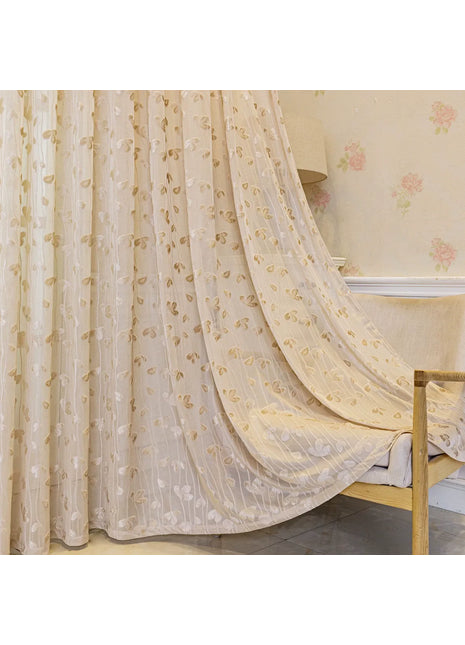Rideau Rose Motifs Feuille