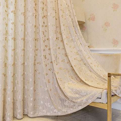 Rideau Rose Motifs Feuille