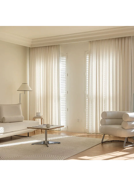 Rideau velours côtelé beige motifs géométriques