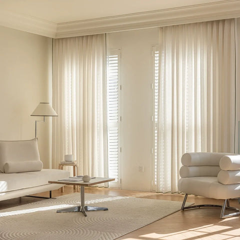 Rideau velours côtelé beige motifs géométriques
