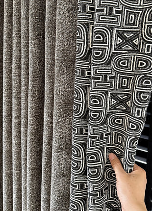 Rideau bohème à franges motif losange noir