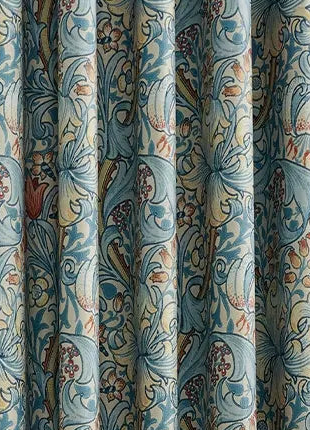 Rideau jacquard fleurs bleues et oiseaux style classique