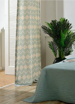 Rideau Bleu Motifs Hexagone