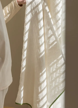 Rideau velours côtelé beige motifs géométriques