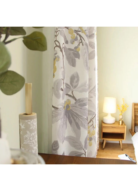 Rideau Blanc motif fleur gris jaune