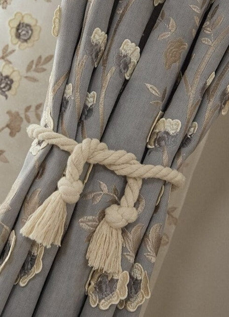 Double Rideaux Occultant Fleurs Brodée sur Lin