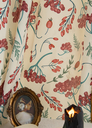 Rideau Blanc Fleurs Rouge