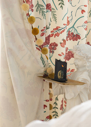 Rideau Blanc Fleurs Rouge