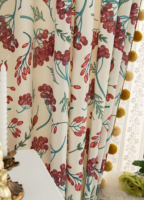 Rideau Blanc Fleurs Rouge