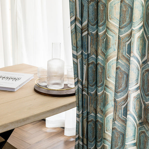 Rideau Bleu Motifs Hexagone
