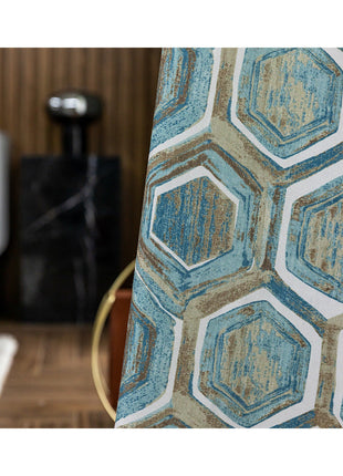 Rideau Bleu Motifs Hexagone