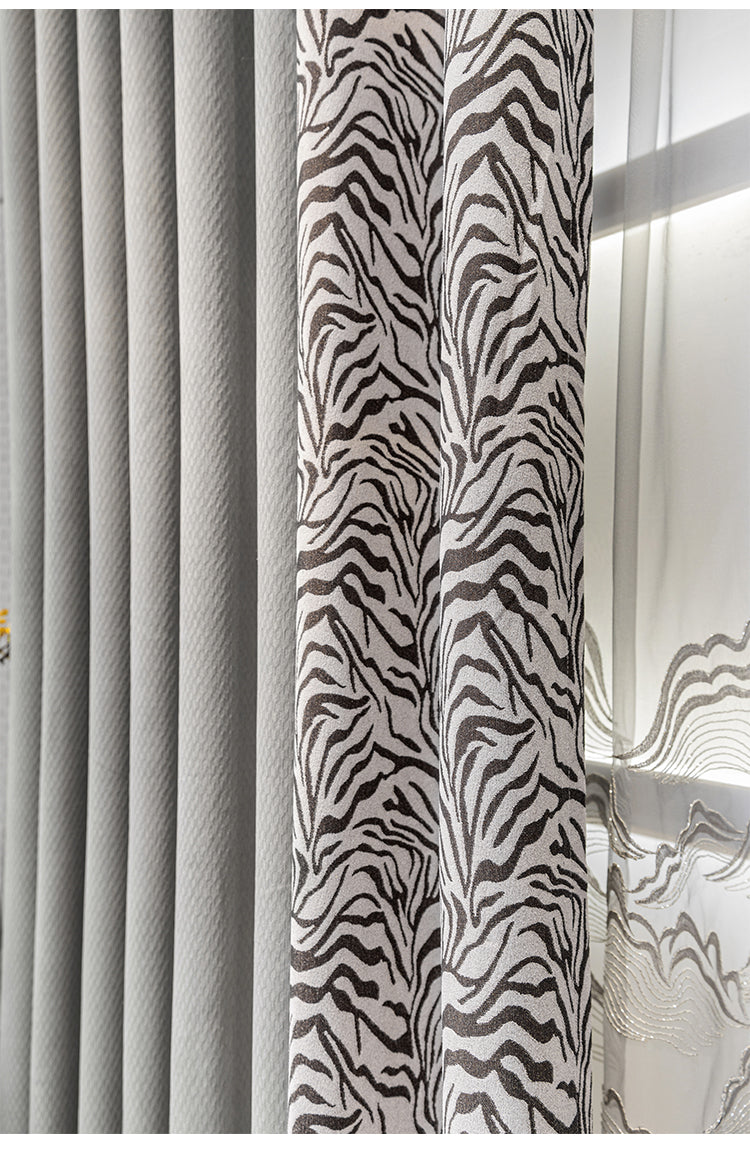 Rideau jacquard d'ameublement avec motifs chalets et cœurs Rideau jacquard d'ameublement avec motifs chalets et cœurs