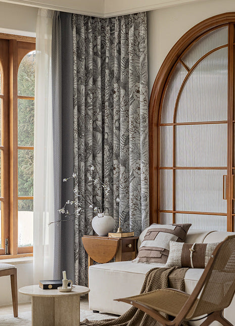 Rideau Gris et Blanc Floral