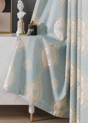 Rideau Vintage Bleu a Motifs