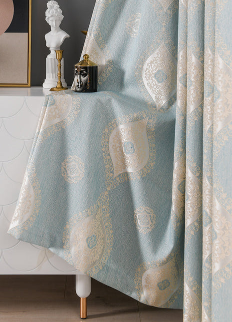 Rideau Vintage Bleu a Motifs