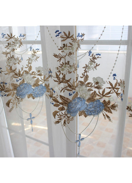 Voilage Blanc Motif Bleu