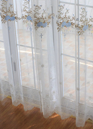 Voilage Blanc Motif Bleu